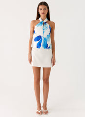 Maddox Scarf Top - Cerulean Bloom